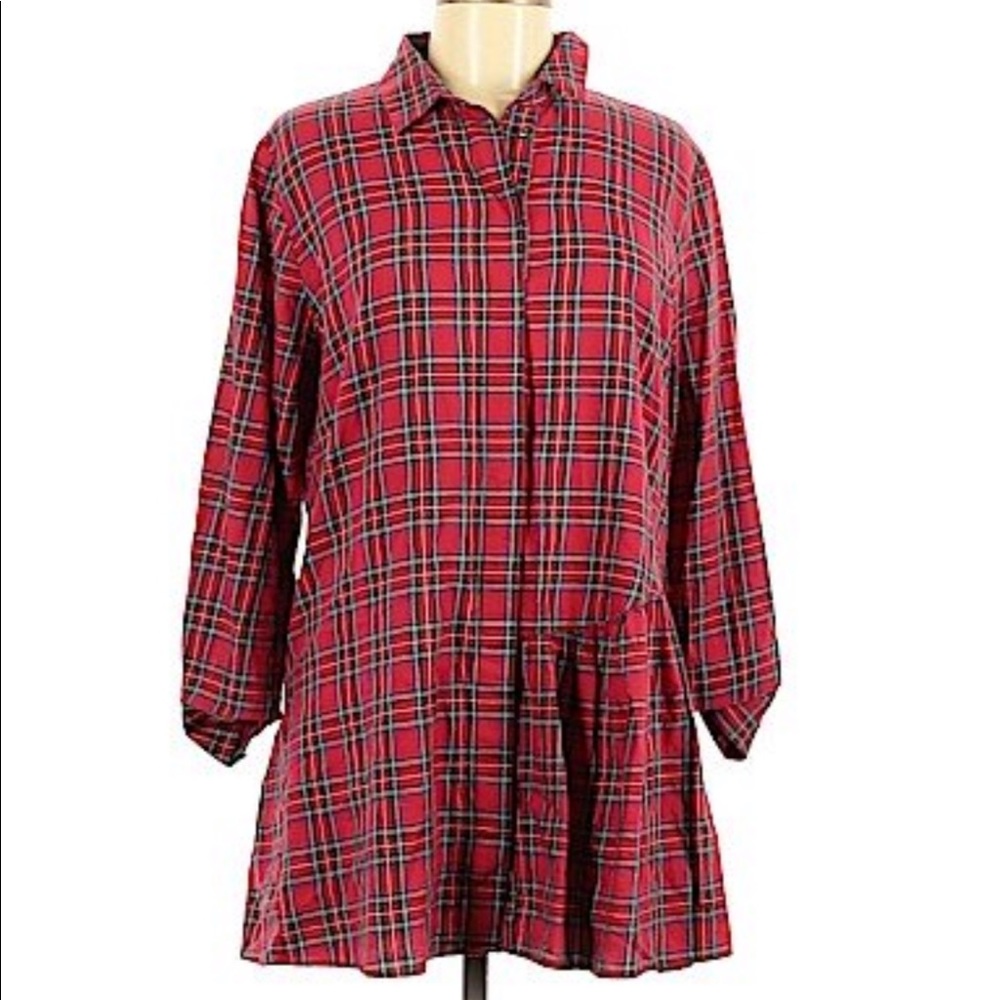 Zara Red Plaid Shirt Dress